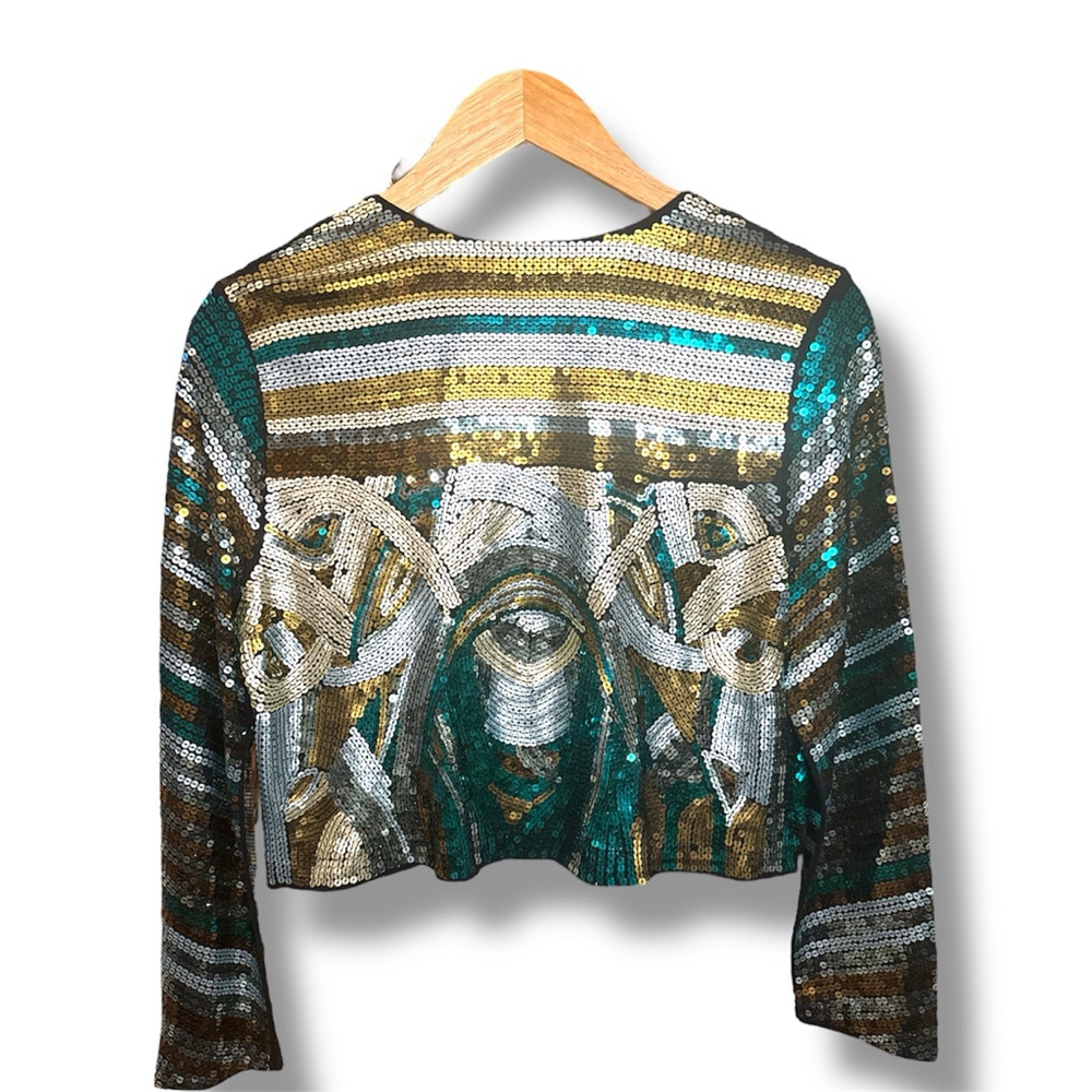 H&M Sequin Jacket Green/Gold Size S - Picture 2 of 5
